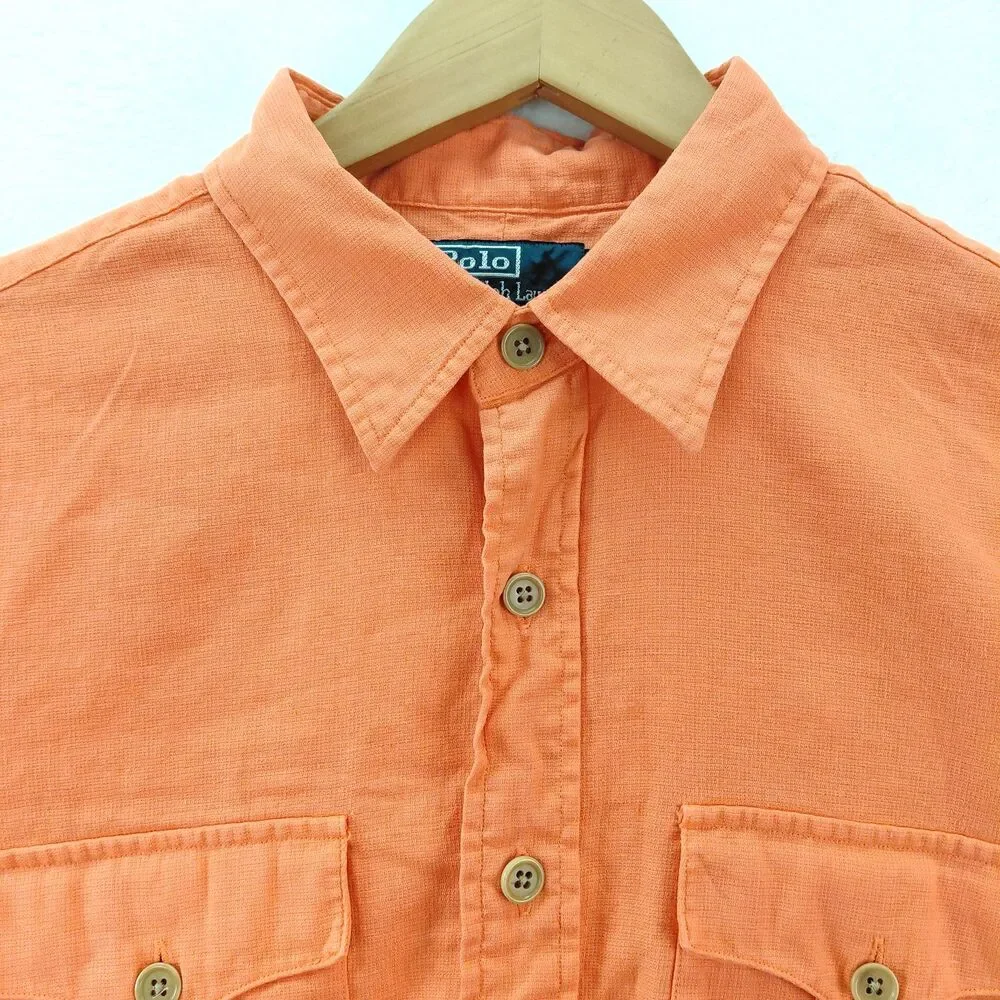 Polo Ralph Lauren Linen Blend Shirt Mens Large SS Orange Button Up Classic Fit